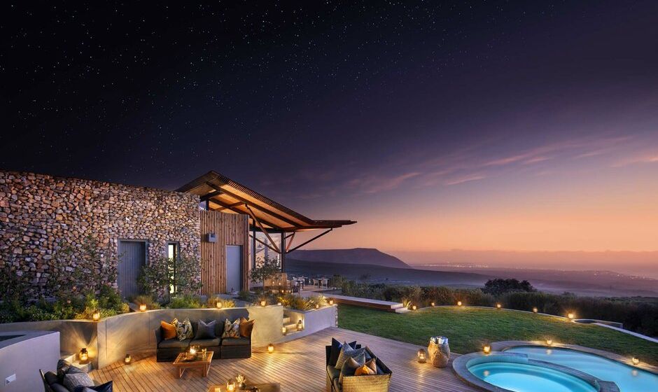 Sunset and pool at Grootbos Private Nature Reserve