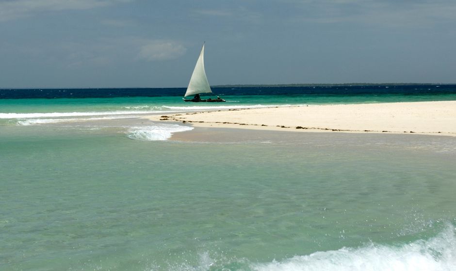 Sailing boat by beach near Pangani, Tanzania