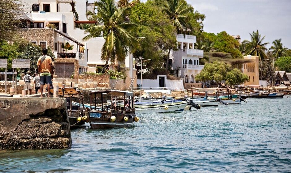 Boats and Lamu island shore