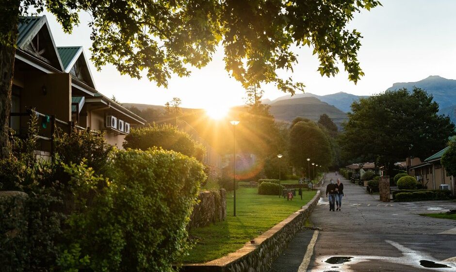 Couple walking at sunset